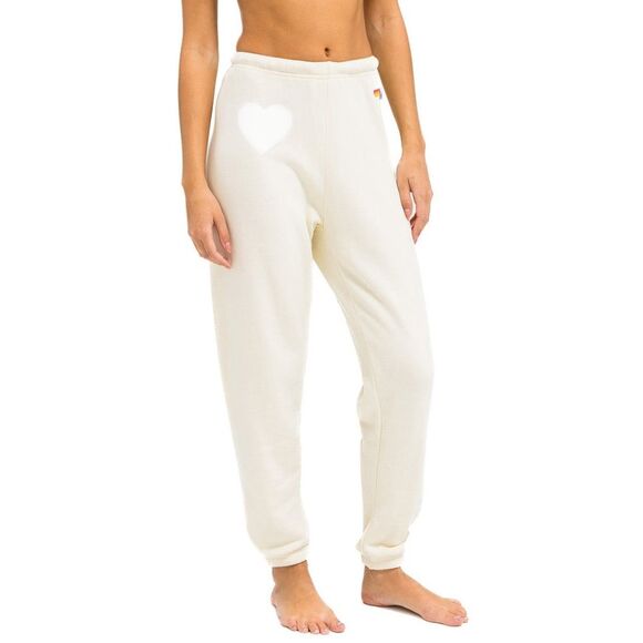 Aviator Nation Cream Glitter Heart Sweatpants Vintage White